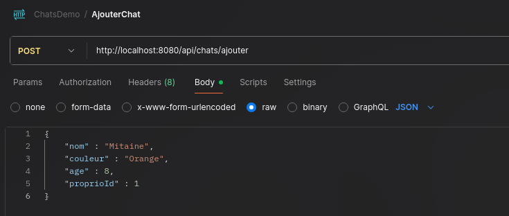 Requête POST dans postman